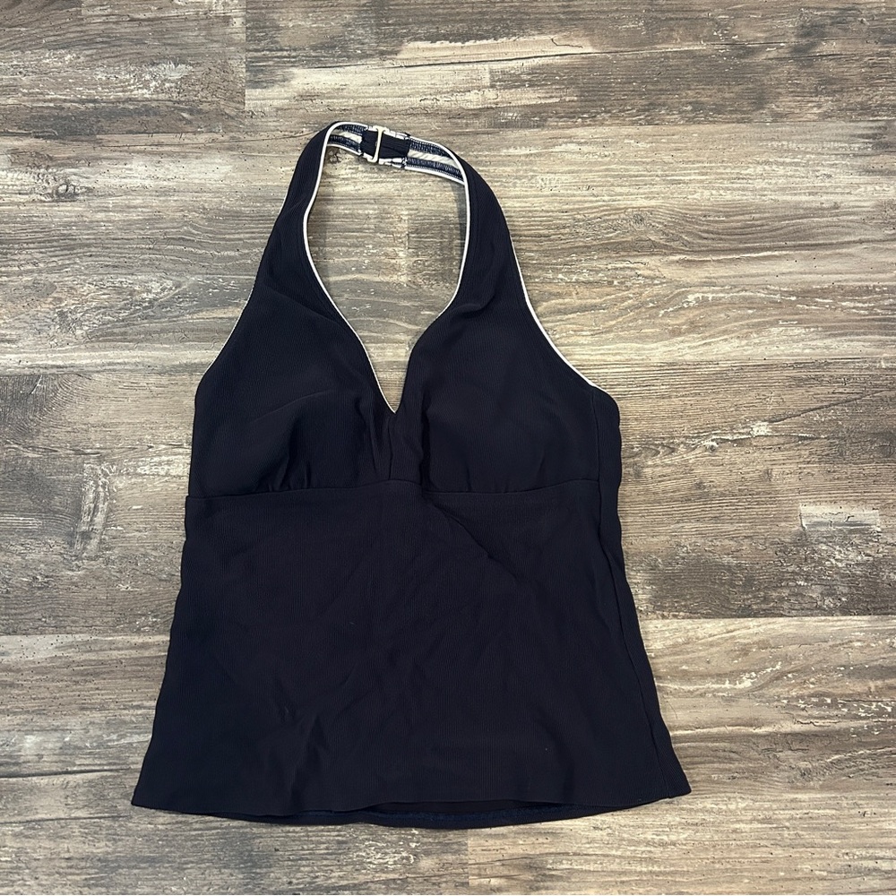 Lands end ribbed swim halter, top, bathing suit, swimsuit size 14 dark blue